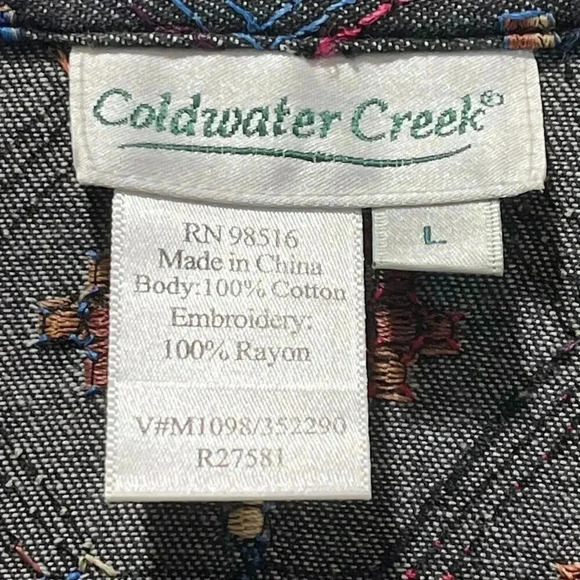 Vintage Coldwater Creek Black Denim Embroidered‎ Jacket Large - Picture 6 of 7